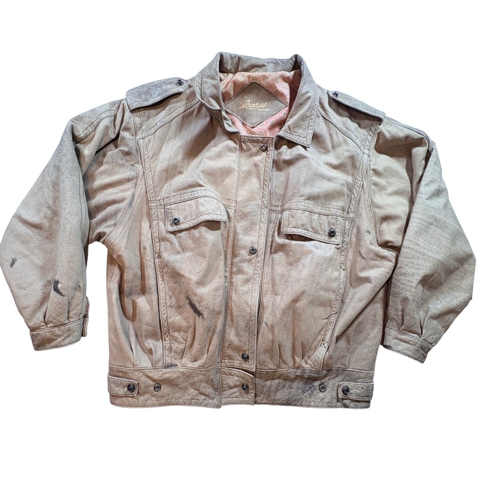 Learsi International Leather Bomber Jacket Mens L Tan Distressed Vintage 90s